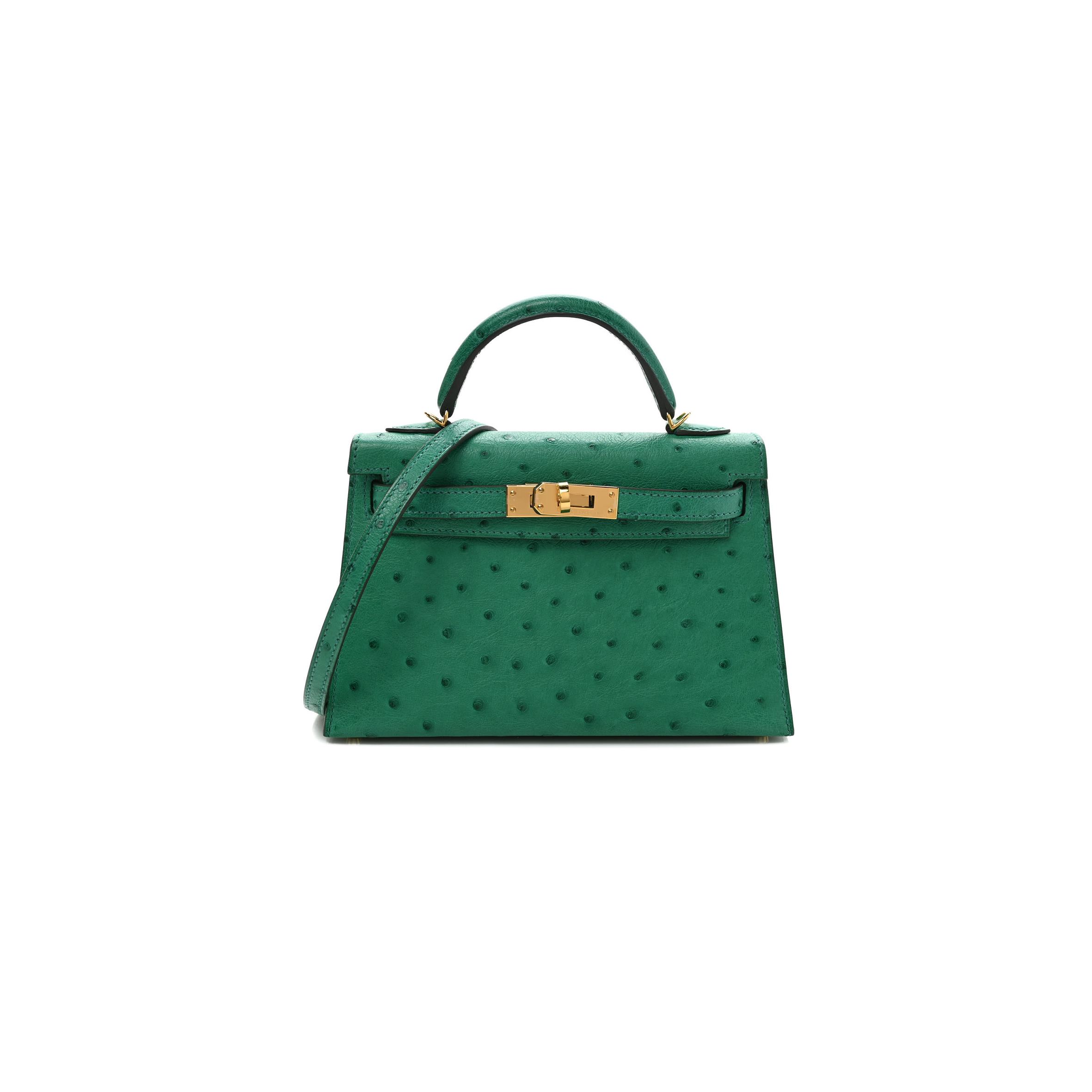 HERMÈS MASTER OSTRICH HORSESHOE KELLY SELLIER MINI 20 VERT VERTIGO GOLD (19*12*5.5cm)